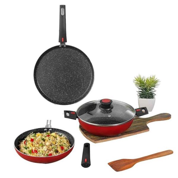 Vinod Connect Non Stick Detachable Cookware Combo Set of 3 with Bakelite Handle - LXINDIA.COM