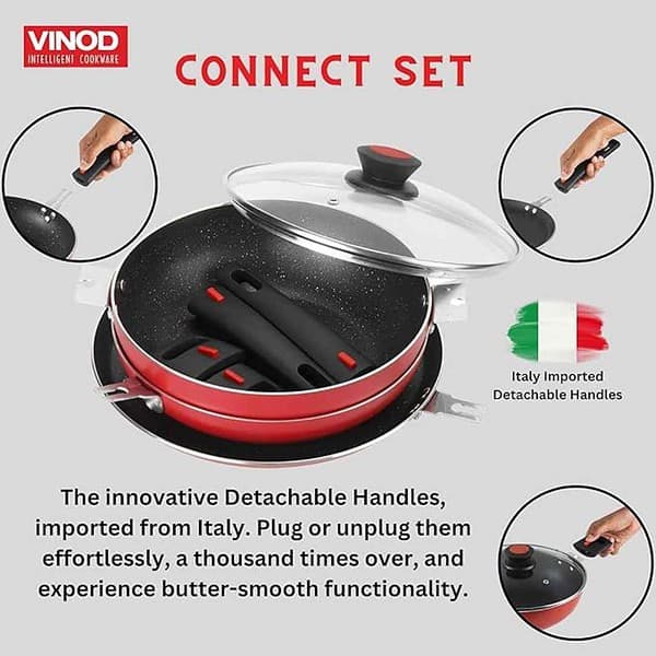 Vinod Connect Non Stick Detachable Cookware Combo Set of 3 with Bakelite Handle1 - LXINDIA.COM