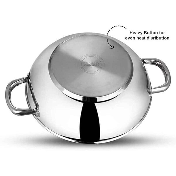 Vinod Stainless Steel 3 Piece Induction Friendly Modena Set Kadai with Glass Lid3 - LXINDIA.COM