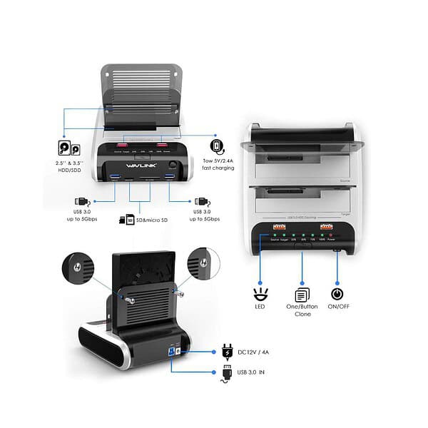 WAVLINK SATA Dual Bay Hard Drive Docking Station 2 - LXINDIA.COM