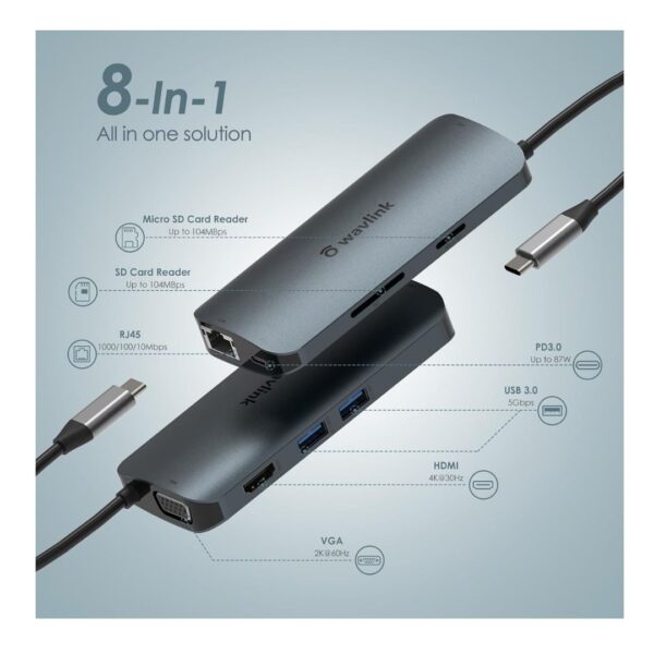 WAVLINK USB C Hub 8 in 1 Type C Adapter Mini Docking Station 1 - LXINDIA.COM