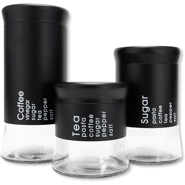 WRINGO Black Glass Food Storage Airtight Set of 3 - LXINDIA.COM