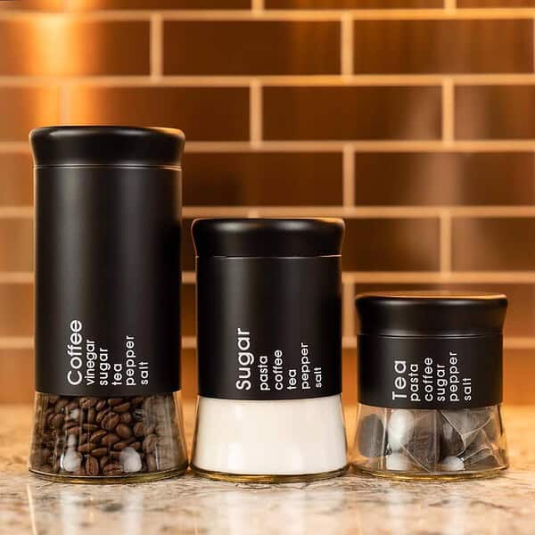 WRINGO Black Glass Food Storage Airtight Set of 3 A - LXINDIA.COM