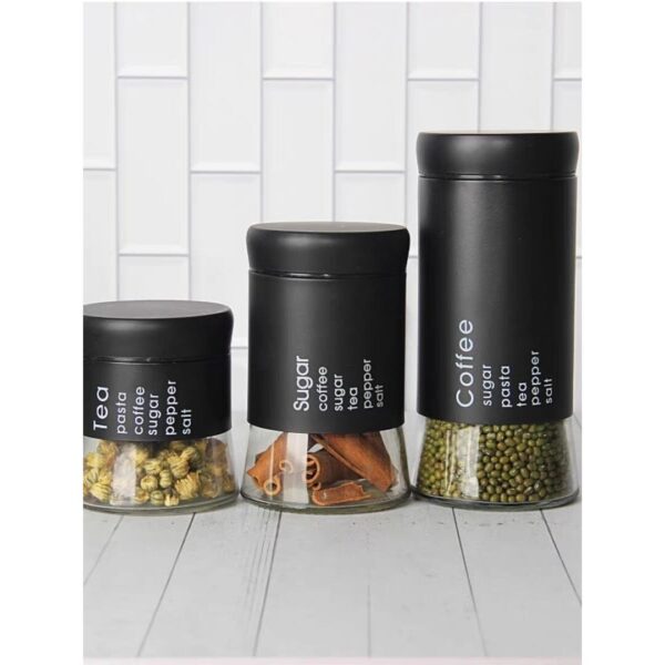 WRINGO Black Glass Food Storage Airtight Set of 3 B - LXINDIA.COM