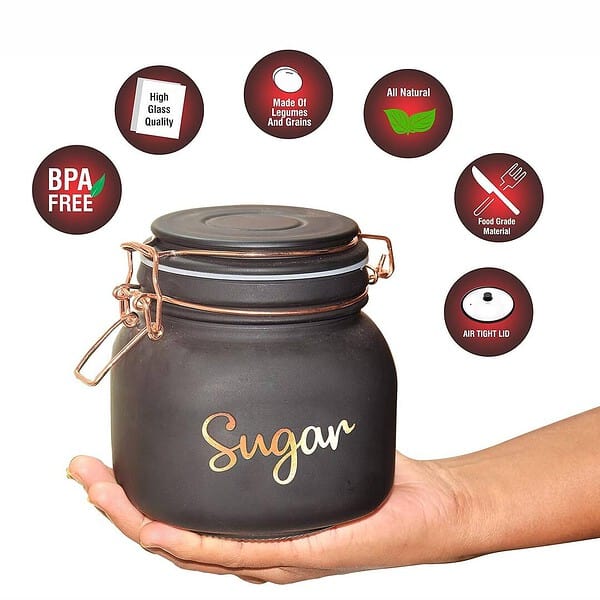 WRINGO Black Glass Food Storage Airtight containers for Kitchen B - LXINDIA.COM