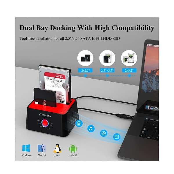 Wavlink Dual Bay Hard Drive Docking Station Red 2 - LXINDIA.COM