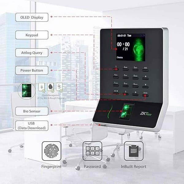 ZKTeco WL20 Attendance Machine with Wi Fi and USB Port with Inbuilt Software WL201 - LXINDIA.COM