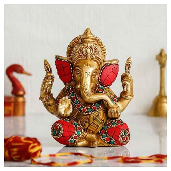 eCraftIndia Handcrafted Golden Brass Chaturbhuj Lord Ganesha Idol 1 - LXINDIA.COM