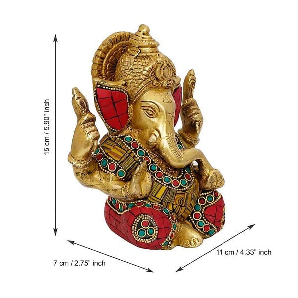 eCraftIndia Handcrafted Golden Brass Chaturbhuj Lord Ganesha Idol 2 - LXINDIA.COM