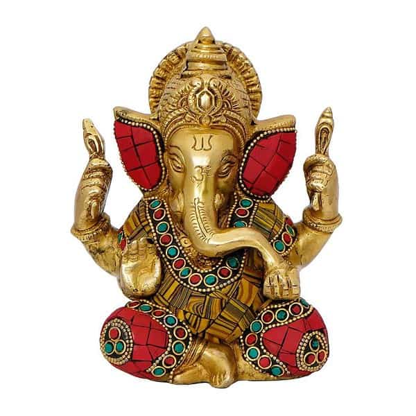 eCraftIndia Handcrafted Golden Brass Chaturbhuj Lord Ganesha Idol 3 - LXINDIA.COM