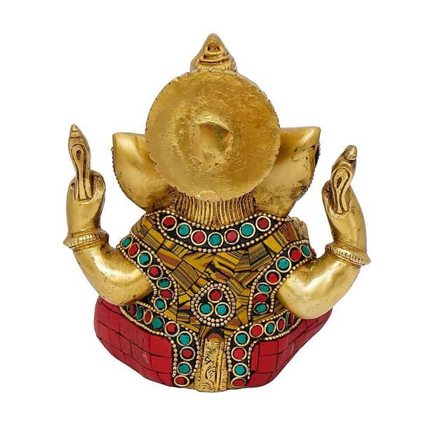 eCraftIndia Handcrafted Golden Brass Chaturbhuj Lord Ganesha Idol 4 - LXINDIA.COM