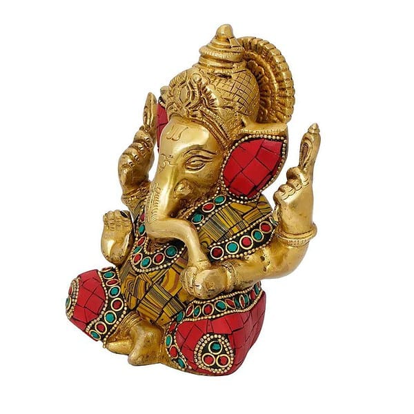 eCraftIndia Handcrafted Golden Brass Chaturbhuj Lord Ganesha Idol 5 - LXINDIA.COM