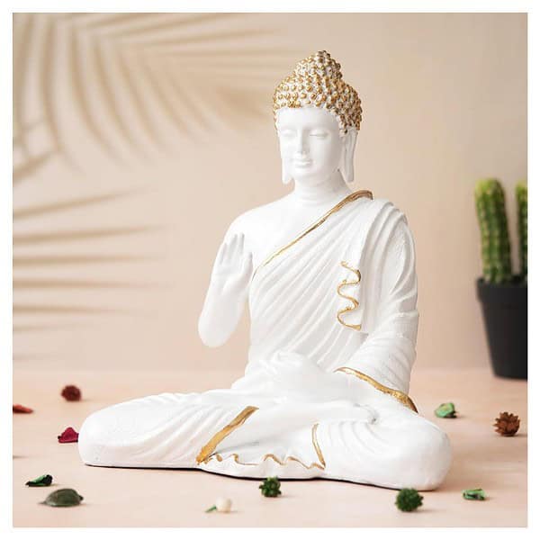 eCraftIndia White Polyresin Handcrafted Blessing Lord Buddha Idol 1 - LXINDIA.COM