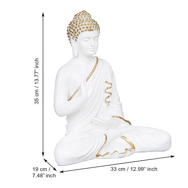 eCraftIndia White Polyresin Handcrafted Blessing Lord Buddha Idol 3 - LXINDIA.COM