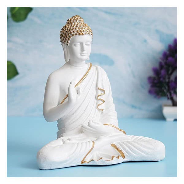 eCraftIndia White Polyresin Handcrafted Blessing Lord Buddha Idol 4 - LXINDIA.COM