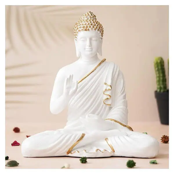 eCraftIndia White Polyresin Handcrafted Blessing Lord Buddha Idol - LXINDIA.COM