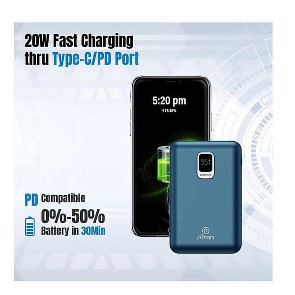 pTron Dynamo Ultra 20000mAh Power Bank Blue 3 - LXINDIA.COM